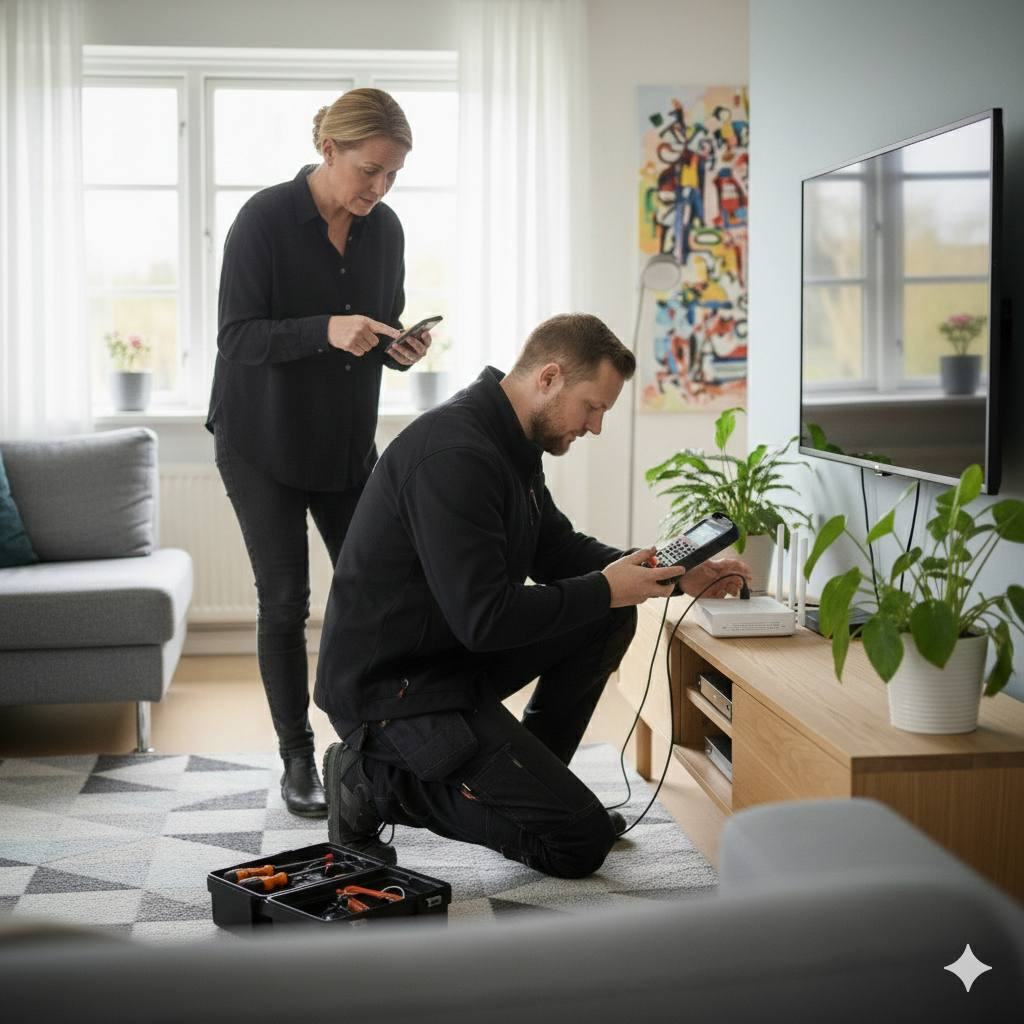 Tekniker sætter TV og streamingboks op