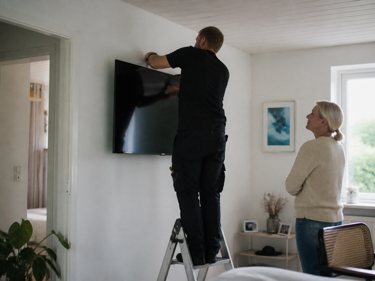Tekniker installerer TV i privat hjem